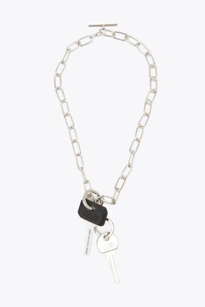 Mm6 Maison Margiela Collana Silver Metal Chain Necklace With Keys In 963 Palladio + Black