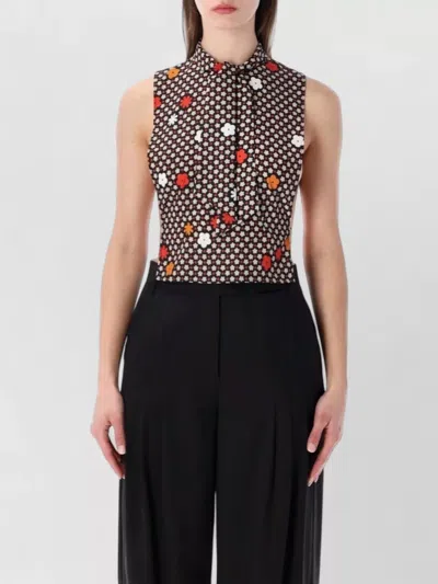 Mm6 Maison Margiela Collared Neck Floral Sleeveless Open Back Top In Multi