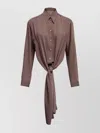 Mm6 Maison Margiela Collared Neck Long-sleeved Shirt With Open Back In Brown