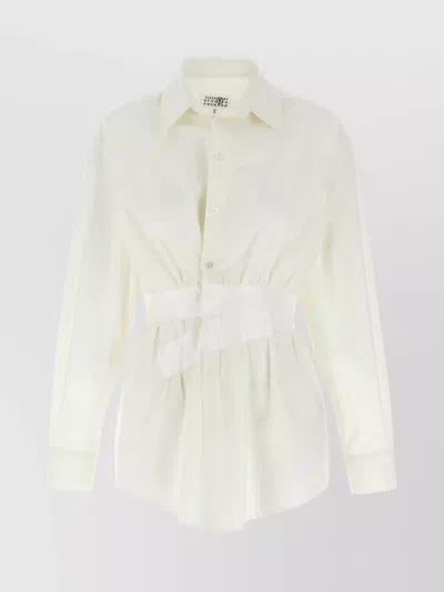 Mm6 Maison Margiela Collared Shirt With Cuffed Sleeves And Elastic Waistband In White