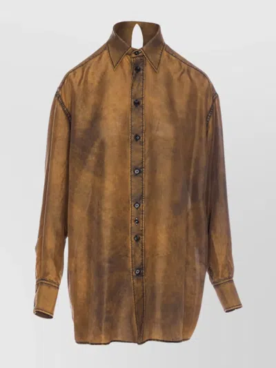Mm6 Maison Margiela Collared Shirt With Cut Out Detail In Beige