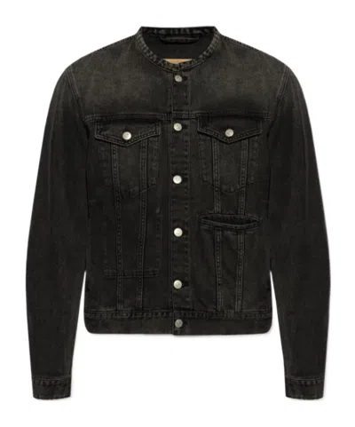 Mm6 Maison Margiela Gray Collarless Denim Jacket In 859 Grey
