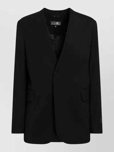Mm6 Maison Margiela Collarless Single Breasted Blazer Jacket In Black