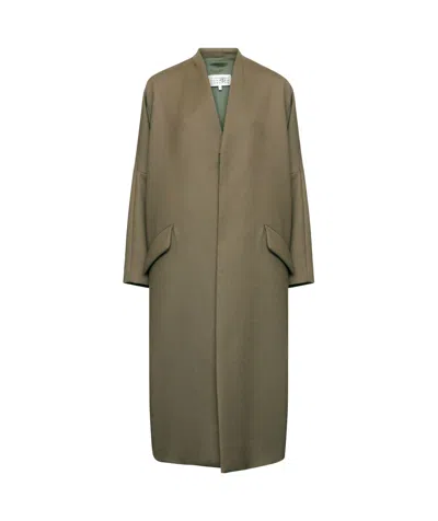 Mm6 Maison Margiela Collarless Single-breasted Jacket In Green