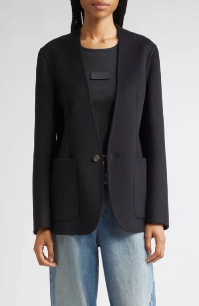 Mm6 Maison Margiela Collarless Single Breasted Virgin Wool Blazer In Black
