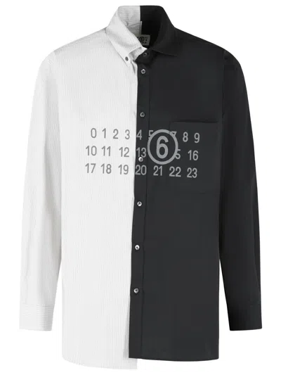 Mm6 Maison Margiela Tailored Black Shirt With Pointed Collar And Button Cuffs In Multi