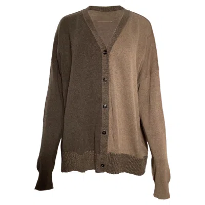Mm6 Maison Margiela Colorblock Leather Patches On Elbow Cardigan In Brown Cotton