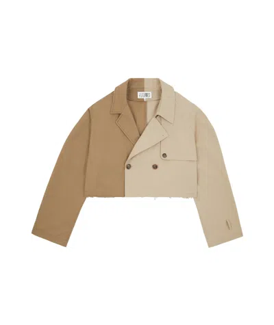 Mm6 Maison Margiela Colour-block Cropped Jacket In Nude