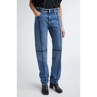 Mm6 Maison Margiela Contrast Seam Straight Leg Jeans In Blue
