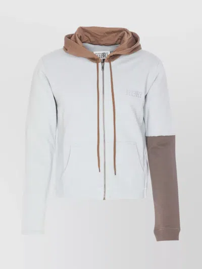 Mm6 Maison Margiela Contrast Sleeve Hooded Jacket With Pockets In Animal Print