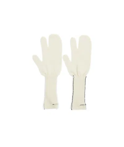 Mm6 Maison Margiela Contrast-trim Ribbed-knit Gloves In White