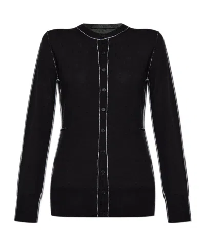 Mm6 Maison Margiela Contrasting-border Crew-neck Cardigan In Black