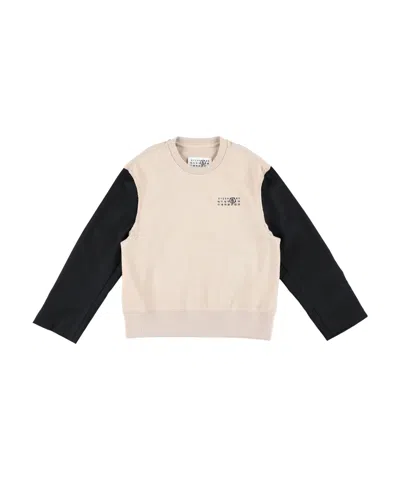 Mm6 Maison Margiela Kids' Contrasting-sleeve Cotton Sweatshirt In Nude