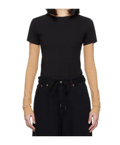 Mm6 Maison Margiela Contrasting Sleeves T-shirt In Black