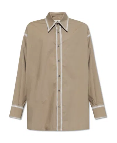 Mm6 Maison Margiela Contrasting-trim Poplin Shirt In Gray