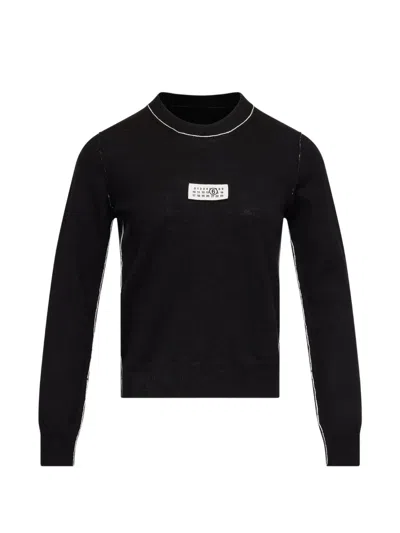 Mm6 Maison Margiela Contrast-trimmed Wool Blend Knit Jumper In Black