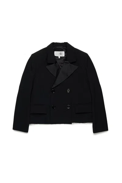 Mm6 Maison Margiela Cool Wool Double-breasted Blazer Jacket In Black