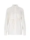Mm6 Maison Margiela Casual Long Sleeve Pointed Collar Top In White