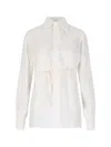 Mm6 Maison Margiela Casual Long Sleeve Pointed Collar Top In White