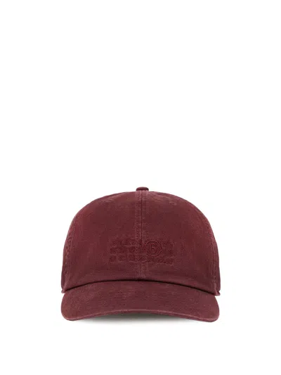Mm6 Maison Margiela Cotton Baseball Hat In Burgundy