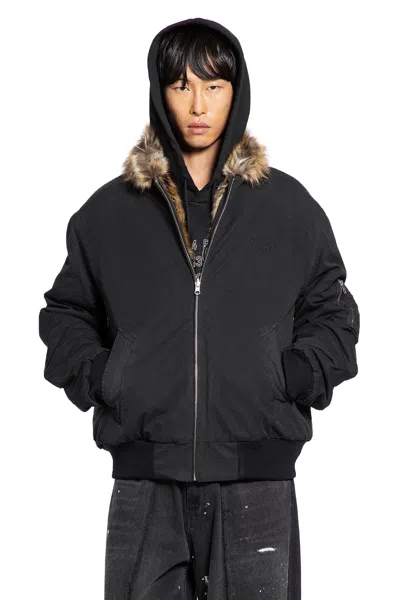 Mm6 Maison Margiela Cotton Bomber With Faux Fur Collar In Black