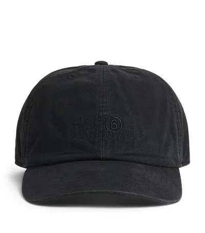 Mm6 Maison Margiela Cotton Canvas Embroidered Baseball Cap In Black