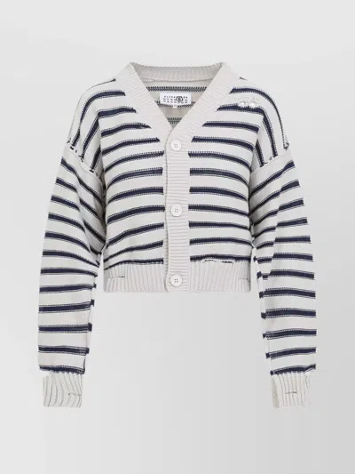 MM6 MAISON MARGIELA COTTON CARDIGAN NAVY-BLUE STRIPES