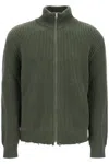 Mm6 Maison Margiela Ribbed Zip Up Cotton Jacket For Men In Khaki