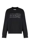 Mm6 Maison Margiela Graphic Black Cotton Sweatshirt With Contrasting Numeric Logo In Black