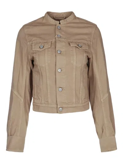Mm6 Maison Margiela Light Brown Collarless Denim Jacket