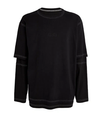 Mm6 Maison Margiela Layered-design Cotton T-shirt In Black