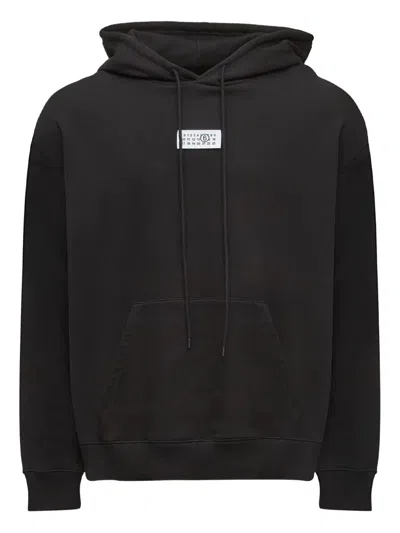 Mm6 Maison Margiela Mm6 By Maison Margiela Emblazoned Black Hoodie With Drawstring And Ribbed Finishes