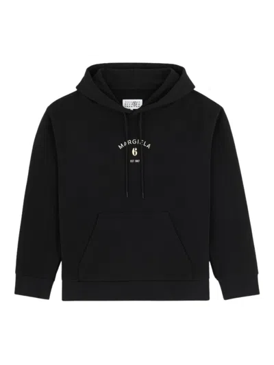 Mm6 Maison Margiela Cotton Hoodie With Central Logo And Sophisticated Ribbed Edges In Black