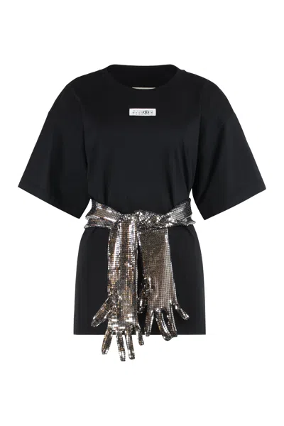 Mm6 Maison Margiela Cotton Jersey Mini T-shirt With Sequin Disco Gloves In Animal Print