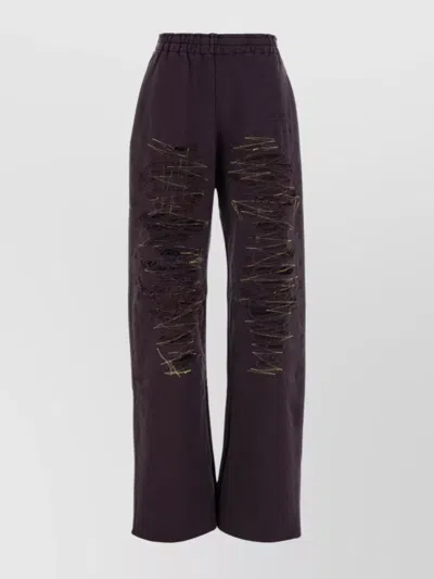 Mm6 Maison Margiela Cotton Joggers With Back Pocket And Distressed Detailing In Purple
