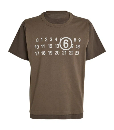 Mm6 Maison Margiela Cotton Numerical-logo T-shirt In Beige