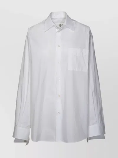 Mm6 Maison Margiela Cotton Shirt With Chest Pocket And Long Sleeves In White