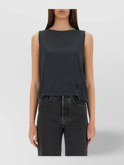 Mm6 Maison Margiela Cotton Sleeveless Tank Top With Round Hem In Black