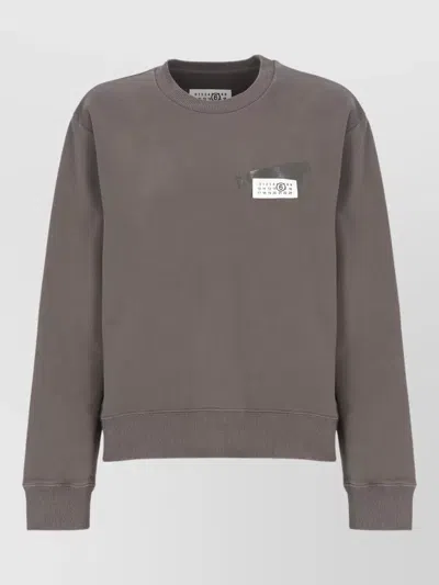 Mm6 Maison Margiela Cotton Sweatshirt Long Sleeves Ribbed Trims In Gray