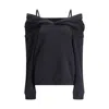 Mm6 Maison Margiela Off-shoulder Black Cotton Hoodie With Front Kangaroo Pocket In Blue