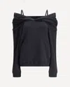 Mm6 Maison Margiela Off-shoulder Black Cotton Hoodie With Front Kangaroo Pocket In Blue