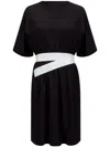 Mm6 Maison Margiela Belted Crew Neck Dress With Elastic Waistband In Black