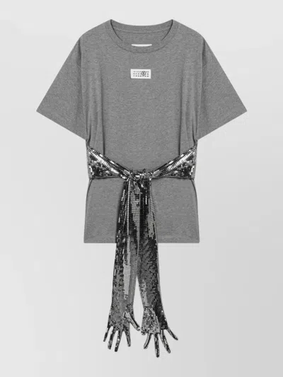 Mm6 Maison Margiela Cotton T Shirt Gloves Sequin Belt In Gray