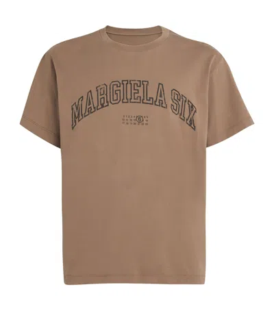 Mm6 Maison Margiela Cotton Varsity Logo T-shirt In Beige