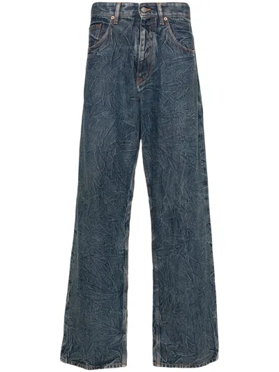 Mm6 Maison Margiela Cracked-effect Straight-leg Jeans In Denim Blu