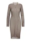 Mm6 Maison Margiela Ribbed Knit Midi Dress With Button-down Front And Contrasting Collar In Brown