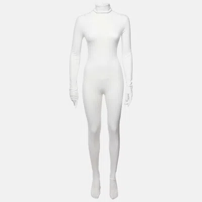 Pre-owned Mm6 Maison Margiela Cream Stretch Knit Half Zip Up Catsuit S In White
