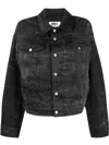 Mm6 Maison Margiela Cropped Denim Jacket With Stretch And Stonewashed Finish In Black