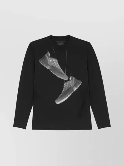 Mm6 Maison Margiela Crew Neck Graphic Print Long-sleeved T-shirt In Black