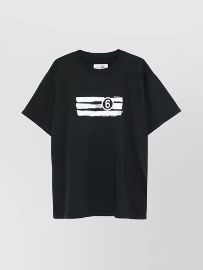 Mm6 Maison Margiela Crew Neck Graphic Print Short Sleeves In Black
